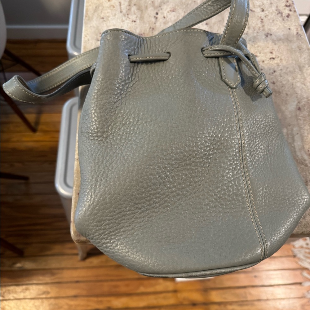 Coach Gray Shoulder Bag with Pebbled Leather and Shoulder strap
